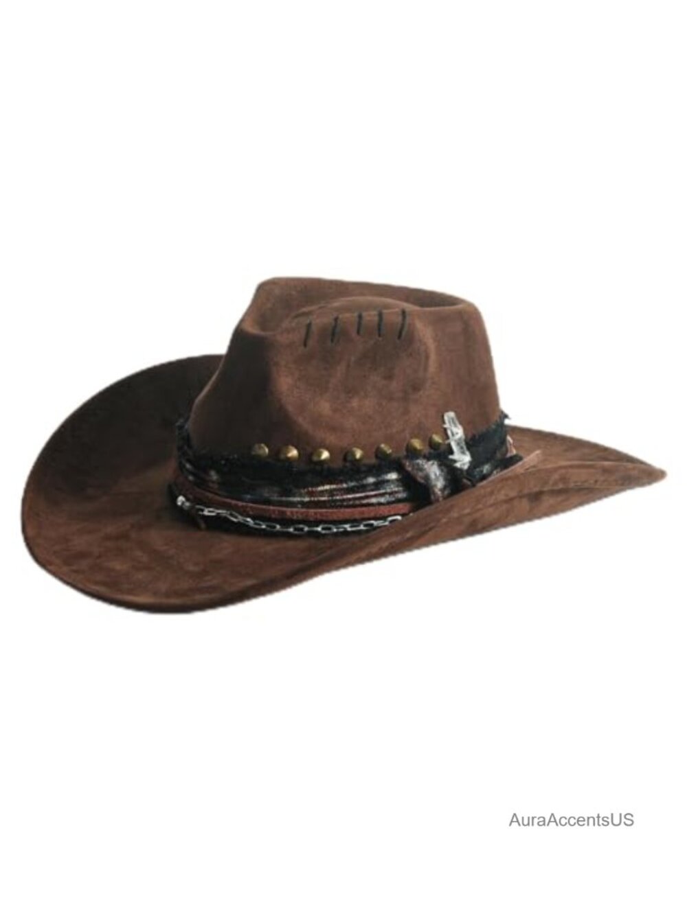 Handmade Roll Up Brim Faux Suede Cowboy Hat Western Wide Brim Fedora